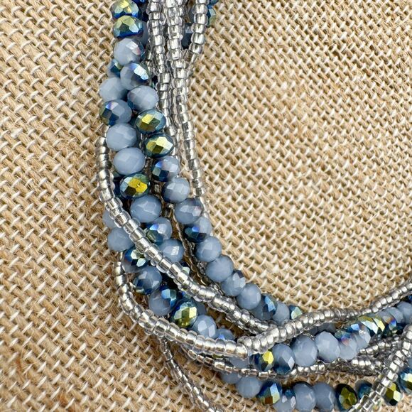Premier Designs Necklace Layered Blue Aurora Borealis Seed Bead Strand Magnetic - Picture 3 of 10